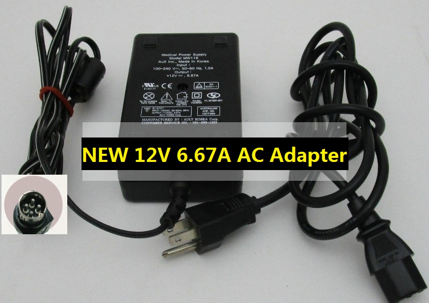 *Brand NEW*For AULT MW116-KA-1249-F02 HPA-601250U3 MW116 KA1249F02 4-Pin 12V 6.67A AC Adapter Power Supply DC